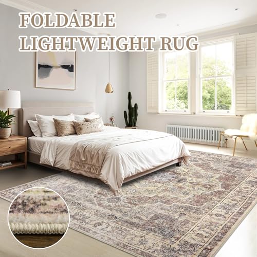 Area Rug 6x9 for Living Room - Machine Washable Non-Slip Vintage Rugs for Bedroom - Low Pile Thin Large Floor Carpet for Dinning Room Home Office,Vintage Brown - color: Vintage Brown, size: 6' x 9' (Rectangular)
