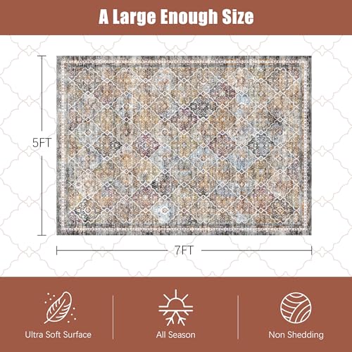 YARNSCAPE 3' x 5 ' Washable Area Rug - Low Pile Soft Vintage Indoor Rug for Living, Dining or Bedroom - Lightweight Carpet with Non-Slip Backing - Foldable for Easy Placement, Multi - color: Trellis-multi, size: 3' x 5' (Rectangular)