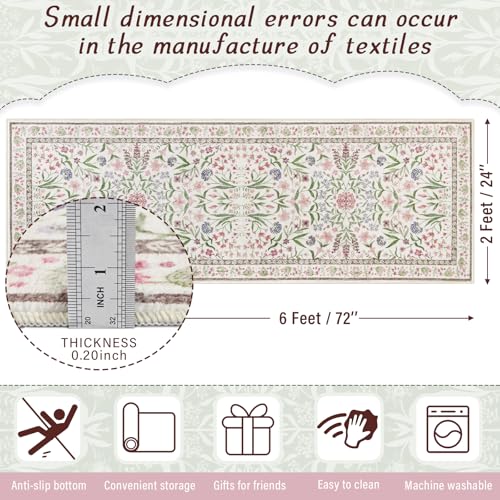 Amearea Pink Runner Rugs for Hallway, 2x6 Feet Area Rugs for Bedroom Girls, Washable Floral Collection Bedside Rugs Low Pile Print Carpet, Kids Room Entrance Kitchen Living Room Decor - color: Pink, size: 2x6 Feet