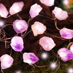 Genuine Amethyst Crystal Fairy Lights, Natural Healing 20 Raw Stones String of Lights 6.5ft Remote Control USB Plug in for Reiki Ornaments Bedroom Wedding Decoration