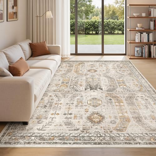 befbee 5x7 Area Rugs for Living Room,Stain Resistant Washable Rug,Non-Slip Backing Rugs for Bedroom,Kitchen,Printed Vintage Home Decor Rug (Brown/Gold, 5'x7') - color: Brown/Gold, size: 5' x 7' (Rectangular)