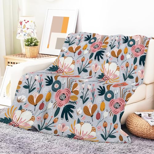 Throw Blanket for Couch, 300GSM Warm Soft Cozy Flannel Blanket, Cute Blanket for All Seasons Bedroom Home Decor Gifts, Cute Boho Flowers 50x60 Inches - color: Cute Boho Flowers