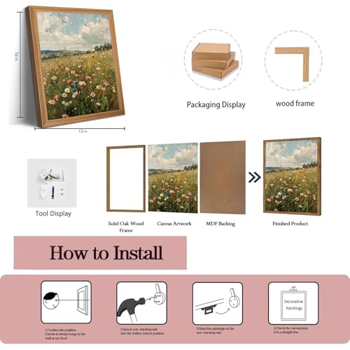 LBTZEVIR Framed Vintage Wildflower Wall Art Natural Colorful Floral Canvas Print for Living Rooms Bedrooms bathrooms and Offices 12x16 inches - color: Wildflower Sky, size: 16"L x 12"W