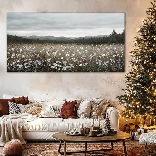 HGUAOA Vintage Framed Floral Landscape Wall Art for Living Room - Large Nature Artwork Above Bed Wall Decor - Farmhouse Mountain Pictures for Bedroom Wall Decor 20×40IN - color: Vintage, size: 40"L x 20"W