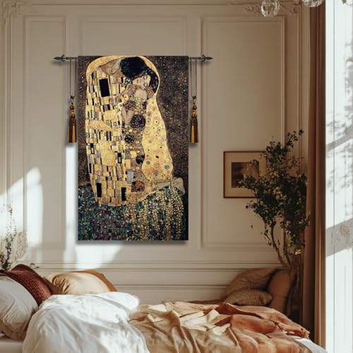 ORIMONY The Kiss by Gustav Klimt Woven Tapestry Wall Hanging, Large Vintage Medieval Tapestry for Room Aesthetic (47L x 27W) - size: 47"L x 27"W