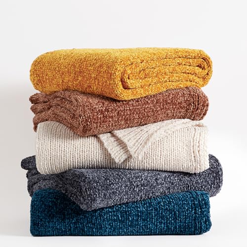 BOURINA Chenille Throw Blanket for Couch Sofa Chair Bed Home Decoration, Soft Warm Cozy Blanket for All Season（50" x 60", Yellow） - color: Chenille-yellow, size: 50"×60"