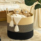 KAKAMAY Large Blanket Basket (18"x18"x16"),Woven Baby Laundry Hamper for Storage, Cotton Rope Blankets Baskets for Nursery, Laundry, Living Room, Pillows, Baby Toy Chest with Handles (Black) - color: Black