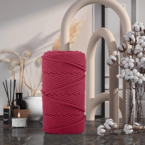 Macrame Cotton Cord 6mm x 109 Yards, ZUEXT 100% Natural Handmade Colorful 4 Strands Twisted Braided Cotton Rope for Wall Hanging Plant Hangers Gift Wrapping Tapestry DIY Crafts (100m, Red Wine) - color: Red Wine, style: 6mm x 100m