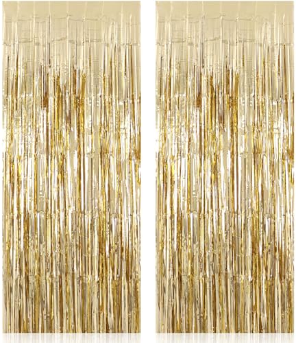 2 Pack Fringe Curtains Backdrops, Foil Fringe Curtains, Door Streamers for Birthday Wedding Bridal Shower Holiday Graduation Party Decorations, Photo Booth Backdrops, Champagne - color: Champagne