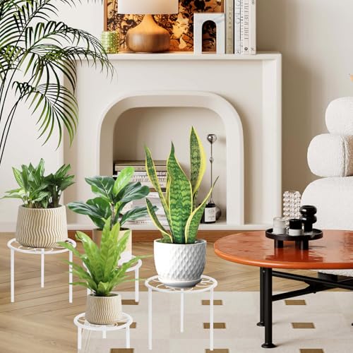 5 Pack Metal Plant Stands,Heavy Duty Potted Holder for Flower Pot, Rustproof Iron Plant Risers, Suitable for Indoor and Outdoor Decoration ,Garden Container Round Supports Rack for Planter - color: White - 5 Pack