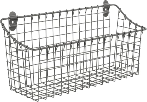Spectrum Extra Large Wire Wall Mount Storage Basket Industrial Gray, Vintage Wire Basket Wall Mount Organizer Modern for Pantry Kitchen and Bath, Versatile Wall Mount Storage Basket Wire Caddy - size: Extra Large