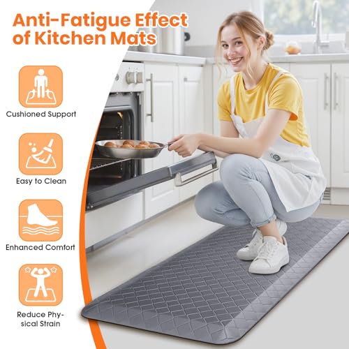 4/5 Inch Extra Thick Kitchen Mats for Floor,Non Slip Anti Fatigue Kitchen Rugs,Waterproof Stain Resistant Sink Mat,Cushioned Standing and Comfort Mats for Office (17"x39" Grey) - color: Grey, size: 39"L x 17"W x 0.8"Th