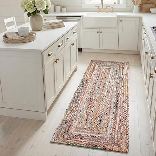 SAFAVIEH Cape Cod Collection Runner Rug - 2'3" x 10', Beige & Multi, Handmade Jute & Cotton, Woven Braided Design (CAP202B)