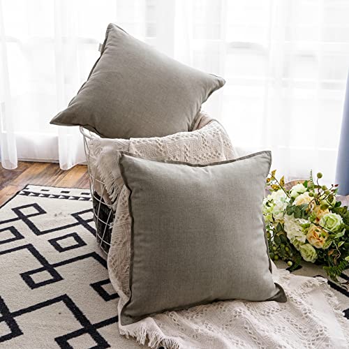 Jeanerlor 18"x18" Solid Cotton Linen Decoration Throw Pillow Case with Zipper Euro Sham Cushion Case Cool Pillow Cover Delicate Decorative Pillowcase for Chair/Bed/Couch,2 Packs, Gray - color: Grey, size: 18" x 18" (Pack of 2)