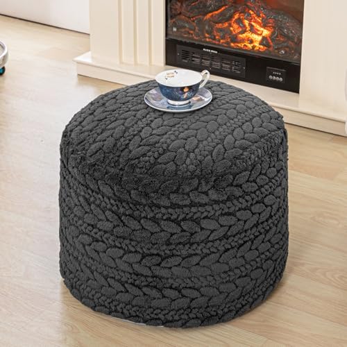 Poofieotto Unstuffed Ottoman Pouf Cover – Round Faux Fur Footstool Plush Floor Pouf (No Filler Included) Perfect for Living Room, Bedroom, or Office Lounge (Gray, 26x26x18 in) - color: Grey, size: 26"D x 26"W x 18"H