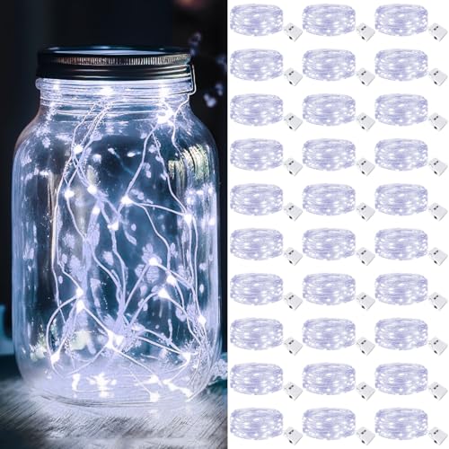 kolpop 30 Pack LED Fairy Lights Battery Operated, 7FT 20 LED Mini Twinkle String Lights Battery Powered Waterproof for Christmas Mason Jars Party (Cool White) - color: Cool White, size: 30 Pack