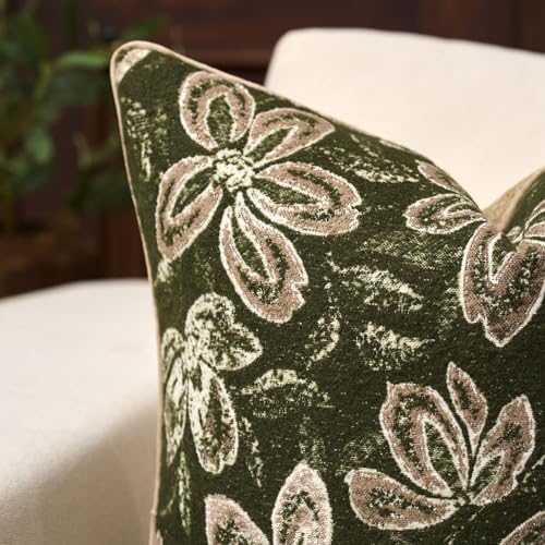 Yangest Flower Pillow Cover 20 x 20 Inches, Nature Chenille Square Throw Pillow Cover Soft Luxury Neutral Accent Couch Pillow Cover for Living Room Bedroom, Green - color: Green, size: 20" x 20" (Pack of 1)