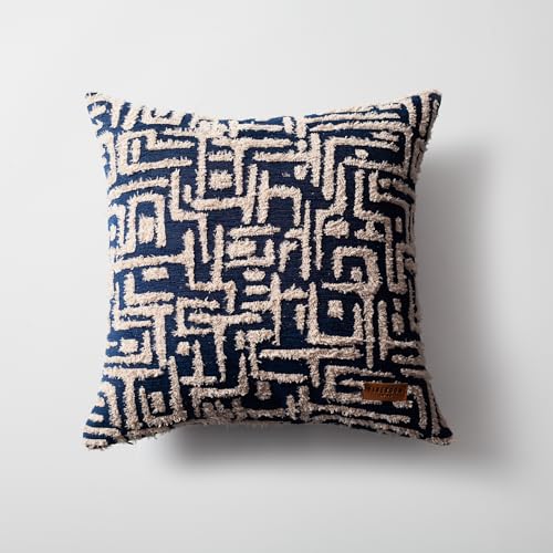 Woven Jacquard Throw Pillow Cover, Pack of 1 Geometric Pattern Textured Decorative Cushion Covers for Sofas, Couches, Fade Resistant Pillow for Sofa & Couch, Gilda, Navy, 18x18 Inch - color: Navy