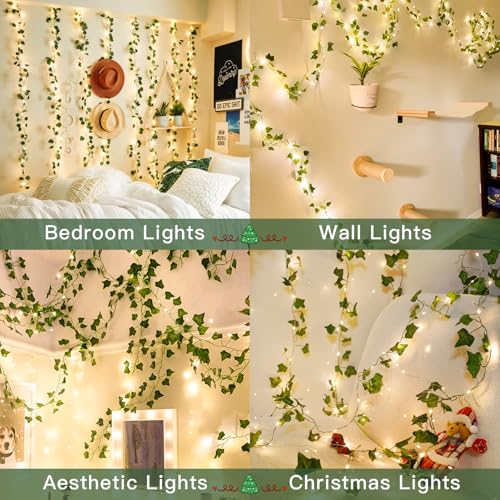 suddus Vine with Fairy Lights Battery Operated, 33ft 100 LED Ivy String Lights with Remote, Leaf Lights for Bedroom, Room, Wall, Garden, Party, Wedding Dorm Decor (Warm White) - color: IVY, size: 100 LED-Battery-Copper