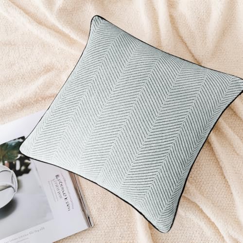 Mantle & Mason Boho Throw Pillow Cover 18x18 Set of 2 Decorative Couch Pillow Case Sofa Bed Chair Living Room Modern Farmhouse Scandi Chenille Chevron Pattern Home Decor Cushion Cover Gray - color: Chevron Grey, size: 18" x 18" (Pack of 2)