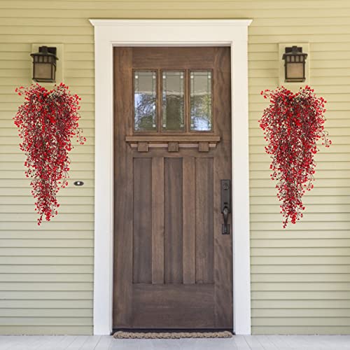 RECUTMS Vine Plant Fake 4 Pcs Ferns Artificial Plants Large Faux Hanging Plant Artificial Hanging Plants Wall Plants Fake Ivy Room Decor Home Garden Wedding Party Indoor Outdoor Decorations(Red 4P) - color: 4p-red