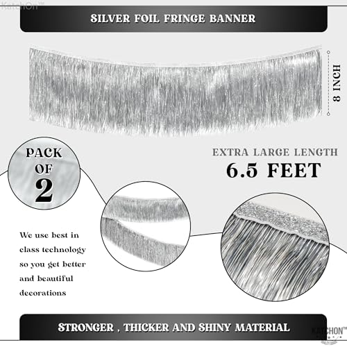 KatchOn, Silver Fringe Banner - 6.5 Feet, Pack of 2 | Fringe Garland for Birthday Decorations | Silver Banner for Bachelorette Party Decor | Tinsel Garland for Graduation Decorations 2026, Prom Decor - color: Silver