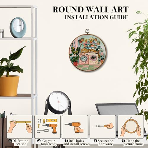 JUIOEIU Trendy Retro Leopard Laundry Room Round Wall Decor, Maximalist Laundry Framed Canvas Prints, Tropical Botanical Cheetah Animal Wall Art Hanging Decorations for Washroom Decor, 10x10in - color: Laundry room06
