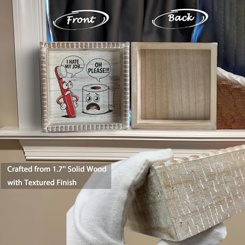 Boho Farmhouse Wooden Framed Bathroom Decor Signs, Funny Restroom Decorative Plaque Small Cute, Toilet Rules Shelf Decoration (I Hate My Job) - color: I Hate My Job