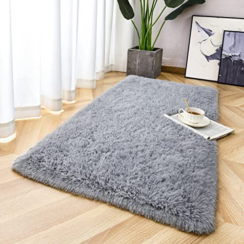 Chicrug Soft Runner Rug for Bedroom Living Room Plush Fluffy Rug 2x3 Feet, Shag Furry Runner Carpet Non Shedding for Nursery Children Kids Girls Room Home Decorative, Gery - color: Grey, size: 2' x 3' (Runner)