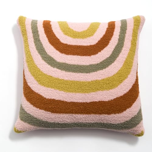 Bohemian Decorative Throw Pillow Cover, 17.7x17.7 inches, Rainbow Striped Tufted with Tassels, Acrylic (E-2) - color: E-2