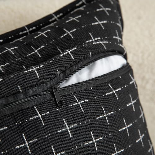 MANDIOO Pack of 2 Burlap Linen Throw Pillow Covers Woven Textured Modern Farmhouse Cushion Covers Pillowcase Decorative Couch Sofa Bed Living Room 18 x 18 Inch Black - color: Black, size: 18" x 18" (Pack of 2)
