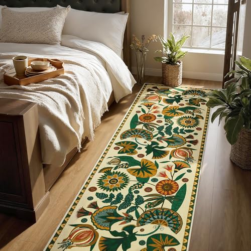Joydeco Egypt Floral Washable Runner Rug for Hallway Entryway, Boho 2x8 Beige Bathroom Kitchen Runner Rugs Non Skid Washable, Vintage Non Slip Throw Carpet for Laundry Room Entrance - color: Beige, size: 2'7" x 8' (Runner)