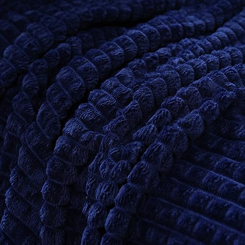 Puncuntex Flannel Fleece Throw Blanket Navy Blue 50"×60",Super Soft Plush Cozy Blanket with 3D Jacquard Square Grid Design Luxury for Couch Sofa Chair,Dark Blue - color: Navy Blue, size: 50"×60"