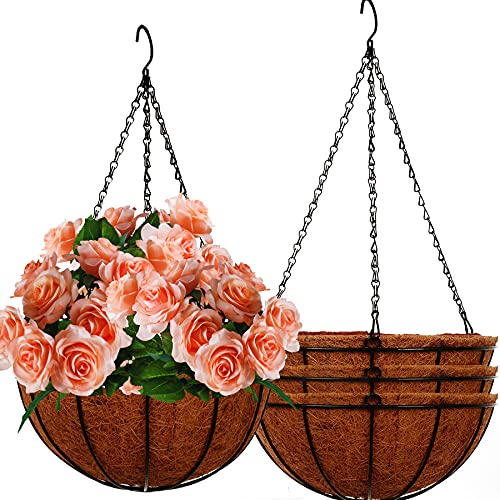 Hanging Baskets for Plants Outdoor(12 inch 4 Pack)- Coconut Coir Hanging Planters Outdoor,Metal Wire Baskets with Coco Liner, Hanging Pots for Plants Indoor, Flower Pots for Railings - size: 12 Inch