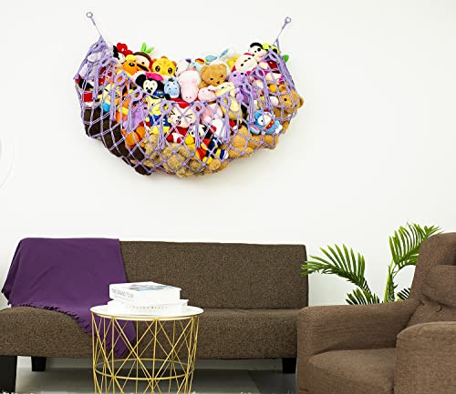 Stuffed Animal Net or Hammock for Flat Wall Hanging Net for Stuffed Animal Storage Handmade Macrame Plush Toy Hammock(Purple) - color: purple, size: 60" W