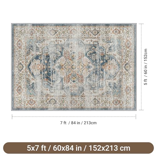 befbee 5x7 Area Rugs for Living Room,Stain Resistant Washable Rug,Non-Slip Backing Rugs for Bedroom,Kitchen,Printed Vintage Home Decor Rug (Navy, 5'x7') - color: Navy, size: 5' x 7' (Rectangular)