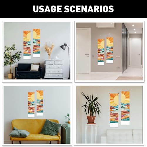 PLIGREAT 2 Pack Bohemia Sunrise Tapestry Abstract Ocean Waves Wall Hanging with Tassels Vertical Nature Wall Tapestry for Living Room Bedroom Bathroom Long Narrow Home Hanging Decor, 46" x 13" - color: Yellow and Red