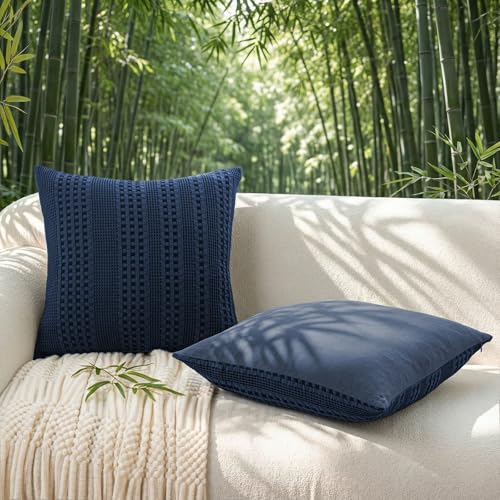 a moment 2 Pack Bamboo Fiber Pillow Covers - Waffle Weave, Ultra Soft & Breathable, Euro Shams Cotton Throw Pillow for Couch, Sofa, Bedroom Living Room 24x24 Inch Navy Blue - color: Navy Blue, size: 24" x 24" (Pack of 2)