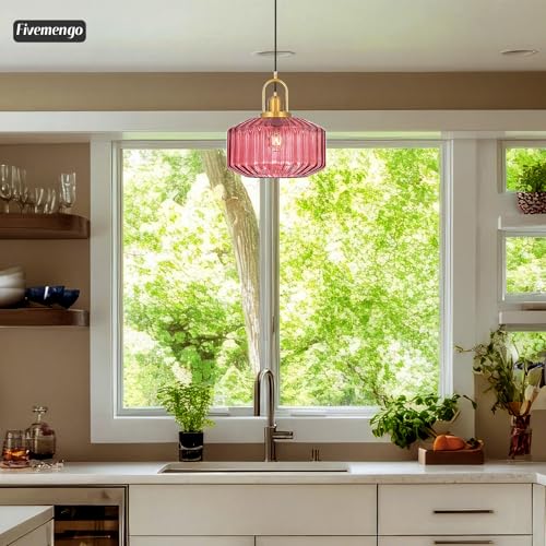 11.8in Mid Century Modern Pendant Light Gold Large Wine Red Glass | Vintage Lighting Fixture Ceiling Hanging Lamp for Kitchen Island Foyer Dining Room Bedroom Entryway Hallway Over Sink Table - color: Wine Red & Gold Hardwire, size: 11.8in