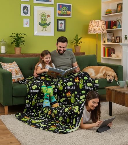 Aipon Pickle Blanket Gifts for Pickle Lovers, Funny Food Cucumber Blankets 50"x 60", Black Soft Cozy Lightweight Throw Blanket for Women Kids Teens Boys Girls - color: Black Green Pickle, size: 50.00'' × 60.00''