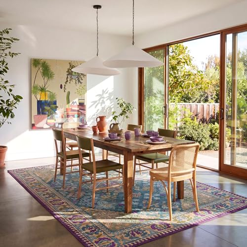9x12 Area Rugs for Living Room, Machine Washable Low Pile Rug, Non Slip Backing Boho Rugs for Bedroom, Printed Soft Vintage Carpet Teal Green Purple 9 x 12 - color: 15/Teal/Harvest Gold/Violet/Azure, size: 9' x 12' (Rectangular)