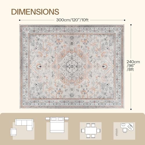 HOOBRO Washable Rug 8 x 10 Area Rugs for Living Room, Non-Slip Stain Resistant Rug, Low Pile Soft Rug Indoor Large Carpets Pet Friendly Mat, for Bedroom Kitchen Dining Room, Vintage Beige EF05AR01 - color: Vintage Beige, size: 8' x 10' (Rectangular)