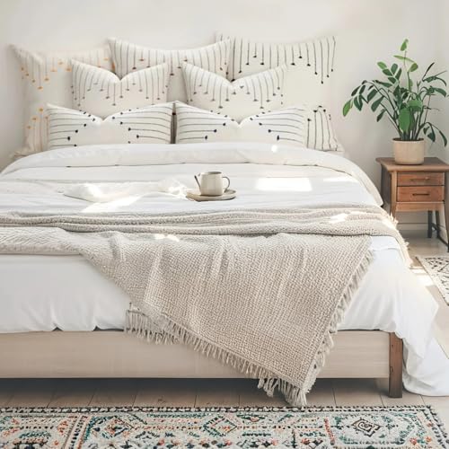 ZONYO Throw Pillow Covers 20x20 Set of 2, Textured Woven Cotton Decorative Cushion Covers with Fringe Tassel, Fade Resistant Washable for Couch Sofa Bed Patio, Boho Farmhouse Modern Decor, Black - color: Black, size: 20" x 20" (Pack of 2)