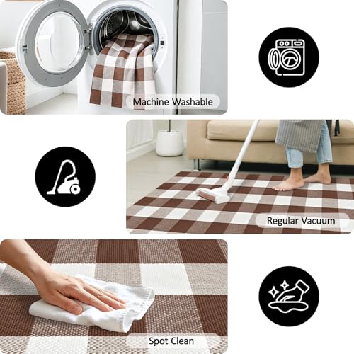 Buffalo Plaid Outdoor Rug 2.3 x 3.6 Ft Brown and White Checkered Rug Cotton Buffalo Plaid Rug Front Door Mat for Front Porch Farmhouse Entryway - color: Brown and White, size: 2.3‘×3.6’