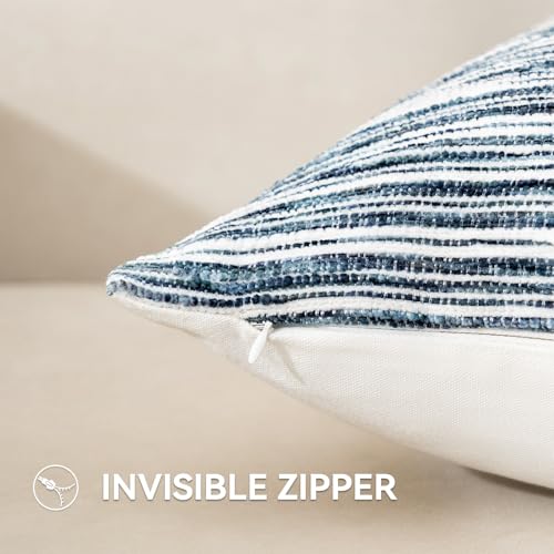 Boho Pillow Covers 18x18 Set of 2 Geometric & Striped Pillow Covers-Hand-Tufted Textured Pillowcases-Farmhouse Linen Decorative Throw Pillows for Sofa, Couch, Bed, Chair, Living Room, Blue - color: Blue