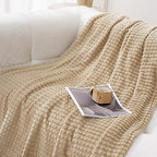 Puncuntex Flannel Fleece Beige Throw Blanket 50"×60",Super Soft Plush Cozy Blanket with 3D Jacquard Square Grid Design Luxury for Couch Sofa Chair,Khaki - color: Khaki, size: 50"×60"