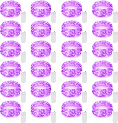 Ineximun 24 Pack LED Fairy Lights Battery Operated 7Ft 20Led Mini String Lights Waterproof Christmas for Mason Jars Bedroom DIY Party Wedding Christmas Decor Purple - color: Purple