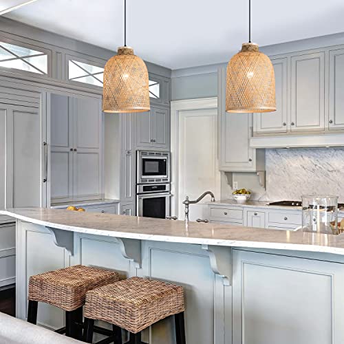 11.81" Dome Woven Pendant Light Fixture, Handmade Geometric Boho Bamboo Woven Pendant Light for Kitchen Dining Room Bedroom Living Room - color: 11.81"-1 Pack