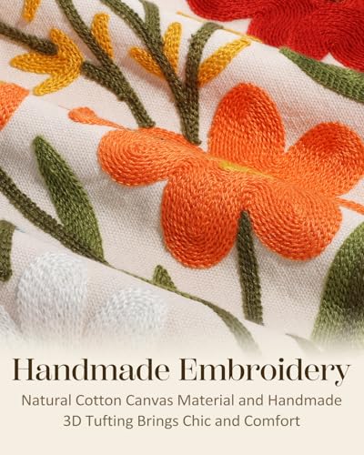 Embroidered Throw Pillow Cover 18x18 Inch - Spring Summer Boho Decorative Pillow Cover with Zipper for Living Room Couch Sofa Bed Aesthetic Design Flower Cluster Cushion Pillowcase - color: Flower Cluster, size: 18" x 18" (Pack of 1)