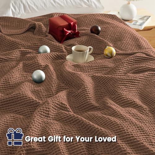 PHF Pre-Washed Cotton Waffle Weave Family Blanket,Oversized King Size 120"x 120"-Snag Proof Lightweight Breathable, 10'x 10' Huge Extra Large Big-Elegant Aesthetic Home Decoration Gift,Cappuccino - color: Cappuccino, size: Oversized King(120" x 120")